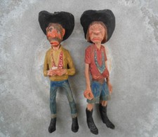 VINTAGE CARVED WOOD FIGURE WESTERN COUPLE FIGURES  LOT OF 2 picture