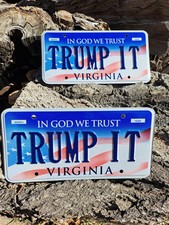 TRUMP IT VIRGINIA VANITY LICENSE PLATE IN GOD WE TRUST AMERICAN FLAG DONALD picture