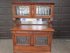 VINTAGE HUTCH EARLY 1900'S LEAD GLASS AND BEVELED GLASS 44