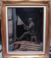 CIVIL WAR SLAVE painting antique crab fishing boat house beaufort south carolina picture