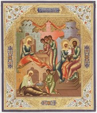 Nativity of the Virgin Icon – 1890 Palekh School, High-Quality Gilded Icon picture