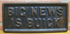 BIG NEWS IS BUICK Old Cast Iron News Stand Newspaper Paperweight Sign Auto Ad picture