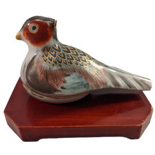 Antique Japanese Makuzu Kozan Ceramic Pheasant Kogo Incense Container Ninsei picture