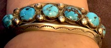 Navajo Astonishing Stamped Heavy Silver Top Quality Persian Turquoise Bracelet Y picture