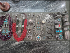 Native American Navajo sterling silver turquoise jewelry lot necklaces, earrings picture