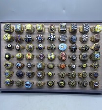 Sale Lot Of 63 Pics Ancient Old Islamic Different Mosaic Faces Glass Bronze Ring picture