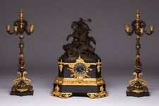 Antique Large Signed French gilt and patinated bronze clock and garniture set picture