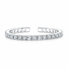 18K White Gold Diamond Cuff Bangle Bracelet Flexible Valentines Day 16.52 CT picture