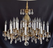 GRAND Antique Vintage French Brass Huge Double Pineapple Lead Crystal Chandelier picture