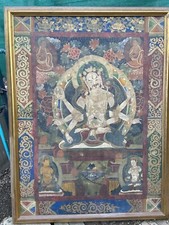 Framed Antique  Scroll of Buddhist Character 200 Years Old Gold Painting picture