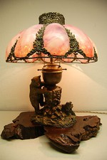 AUSTRIAN RUSSIAN BRONZE SLAG GLASS ARTS CRAFTS BLACK FOREST CIGAR LIGHTER LAMP picture