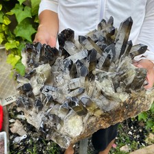 30.2lb Large Natural Black Smoky Quartz Crystal Cluster Raw Mineral Specimen picture