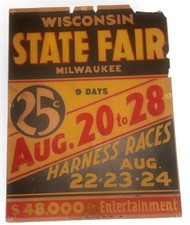 Vintage Original Large Wisconsin State Fair Milwaukee Advertisement Display picture