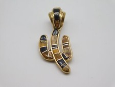 NATIVE AMERICAN NAVAJO INDIAN EARL PLUMMER 14K GOLD INLAY STONE CACTUS PENDANT picture