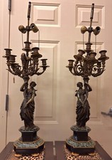 Rare Pr. Of French Early 19th Cc Bronze Ormolu & Marble Candleabras picture