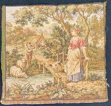 Handmade? French tapestry - pastoral peasant scene - Aubusson? style ~10
