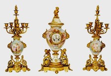Exceptional Quality ￼Antique Tiffany & Co Porcelain & Bronze 3 Piece Clock Set picture