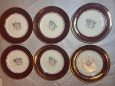 6 GEORGIAN Tudor Rose (Floral Center, Maroon Rim) Bread and Butter Plates picture