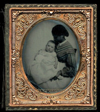 AFRICAN AMERICAN NURSE HOLDING WHITE BABY Pre CIVIL WAR PHOTO RARE Antique Slave picture