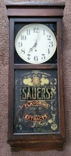 Rare Sauer's Flavoring Extract Painted 8 Day Wall Clock New Haven Clock Company picture