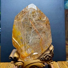 11.5LB TOP Natural gold Rutile Copper strip hair energy Mineral specimen+stand picture