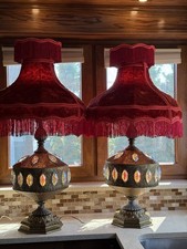 Pair of Loevsky and Loevsky Embossed Metal Jeweled Hollywood Regency Lamps picture