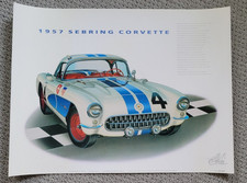 Corvette Poster - HUGO PRADO 1957 SEBRING AIR BOX 579B Signed 25x19 MINT picture