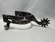 Vintage Western Cowboy Spurs Black Steel Silver Tone Jingle Bobs Adult picture