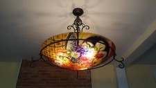 Ulla Darni Original Reverse Hand Painted Glass Chandelier- 30” - Floral  picture