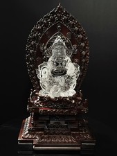 17.7LB Rare Top Natural Clear Quartz Carved Huang Cai Shen Crystal Decor+stand picture