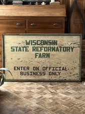 Large Antique Wisconsin State Reformatory Farm Sign, Antique Painted Wood Sign picture