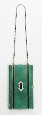 ART DECO ERA 14K GOLD CARTIER PARIS GOLD DIAMONDS GREEN & BLACK ENAMEL COMPACT picture