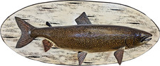 Hand-Carved Lake Trout w/ painted bark plaque by Lawrence Irving picture