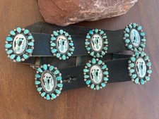 Vintage Inlay Concho Belt Blue Jay Bird Turquoise Coral Cluster Native Navajo picture
