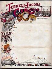 c1938 Peru Indiana - Circus Terrell Jacobs Wild Animals - Color Letter Head Bill picture