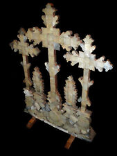 Antique Russian Authentic Crucifix Mother of Pearl 18C Carved Altar Cross Unique picture