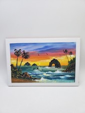 Hand Painted Vibrant Tropical Seascape Islands Sunset Beach on Large Tile 12