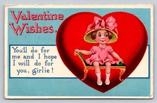 c1910 Girl Huge Exaggerate Heart Germany Gel Card Valentines Day P467 picture