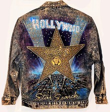 DENIM RHINESTONE JACKET HOLLYWOOD WALK OF FAME STAR MOVIES TV LIGHTS SUNSET BLVD picture
