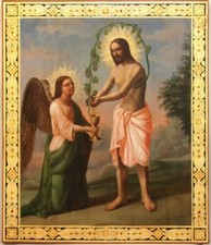 ANTIQUE 19c HAND PAINTED RUSSIAN OF THE CHRIST THE TRUE VINE ON GOLD (98425) picture