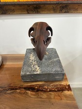 Stunning Hand-Carved Walnut Eagle Skull Sculpture - Modern Abstract Bird Art on picture