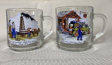 2 Vintage Gulf Oil Glass Coffee Cups: Great Depression/ Old Spindletop picture