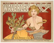 Original Art Nouveau Poster, Alphonse Mucha, Waverley Cycles, Anvil 1898 picture