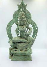 Old Ancient Bronze Seated Figure Of Deity Green Tare South East Asia 15 century  picture