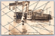 Antique 1913 RPPC Trolleys Caught Flood Willmington Ohio Real Photo Postcard picture