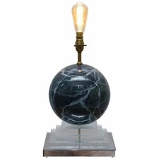 VINTAGE 1960'S ROUND MARBLE FINISH LAMP WITH STEPPED PERSPEX BASE MIRRORED EDGES picture