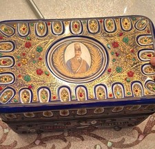 Vintage Italian Crystal Jewelry Box With Semi Precious Stones picture