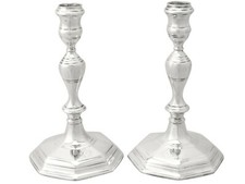Antique Queen Anne Britannia Standard Silver Candlesticks 672g Height 17.7cm picture
