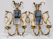 Pair Of Vintage Parcel-Gilt And Metal Two-Light Sconces (Italian/ French) picture