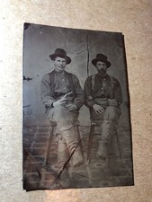 Outlaw Jim Younger ?? Antique Photo Tintype Holding Gun Hatchet Rare 1800s picture
